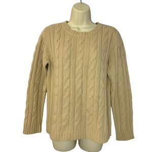 Sutton Studio Cable Knit Sweater Crew Neck Wool Nylon Cream Tan Sz M